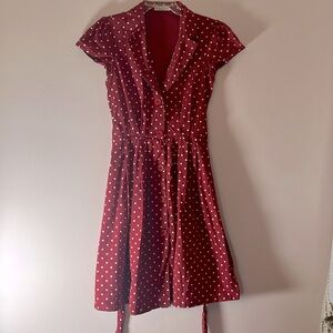 Forever 21 red dress white polkadots button front tie waist. Shirt dress